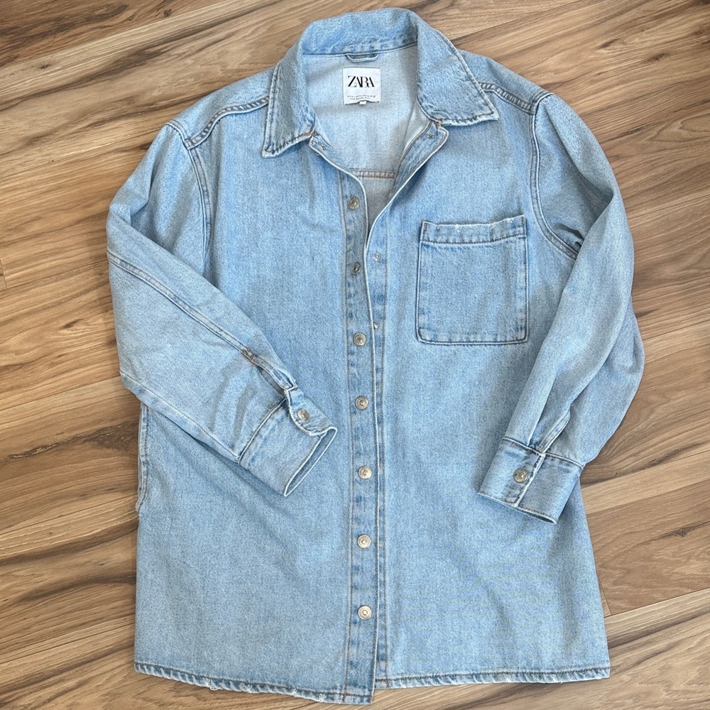Zara Sky Blue Denim Button-Up
